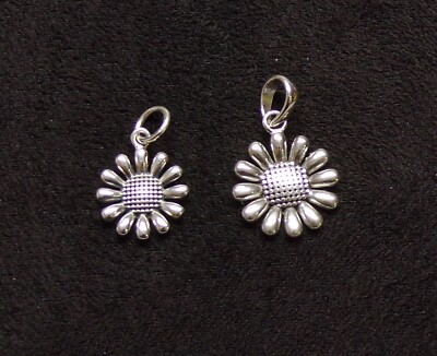 Handarbeit 925 Sterling Silber oxidiertes Gänseblümchen Blume Anhänger 12 oder 14 mm ohne Kette