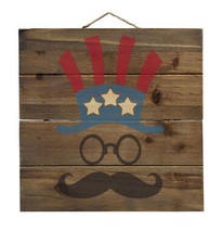 Uncle Sam Cartoon USA Patriotic - Decorative WOOD Wall Art