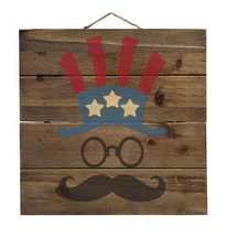 Uncle Sam Cartoon USA Patriotic - Decorative WOOD Wall Art