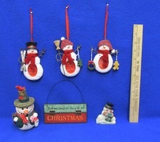3 Snowman Picture Ornaments 2 Resin Snowman Figurines Hanging Sign Plaque 6 Lot