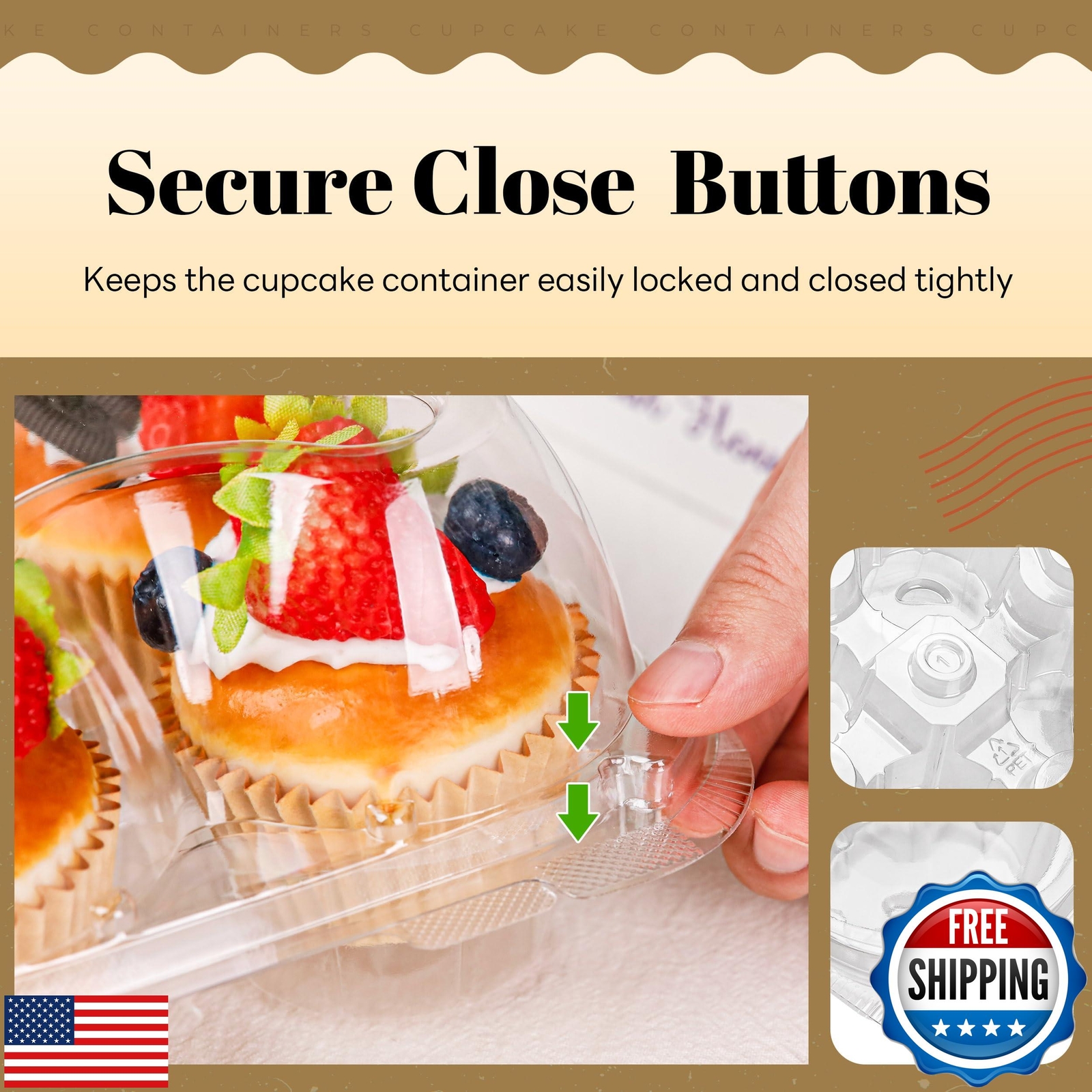 NPLUX 4 Compartment Cupcake Containers 60 Pack Cupcake Holder with Connected 