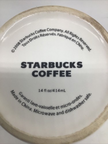 2008 Starbucks Barrel Shaped White W/Black Print Coffee/Tea Mug/Cup 14 Oz. - Picture 10 of 10