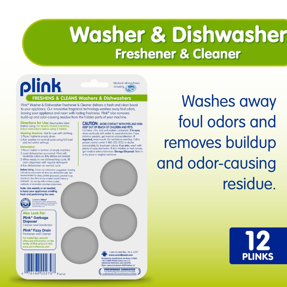 Plink Washer and Dishwasher Freshener and Cleaner, Prevents Residue