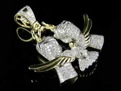 Mens 14K Yellow Gold Finish Round Diamond Freedom Symbol Pendant Charm 2Ct 1.75''