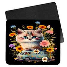 Cute Cat Mouse Pad 9x7 Non-Slip Desk Mat Floral Kitten Computer Mousepad Laptop