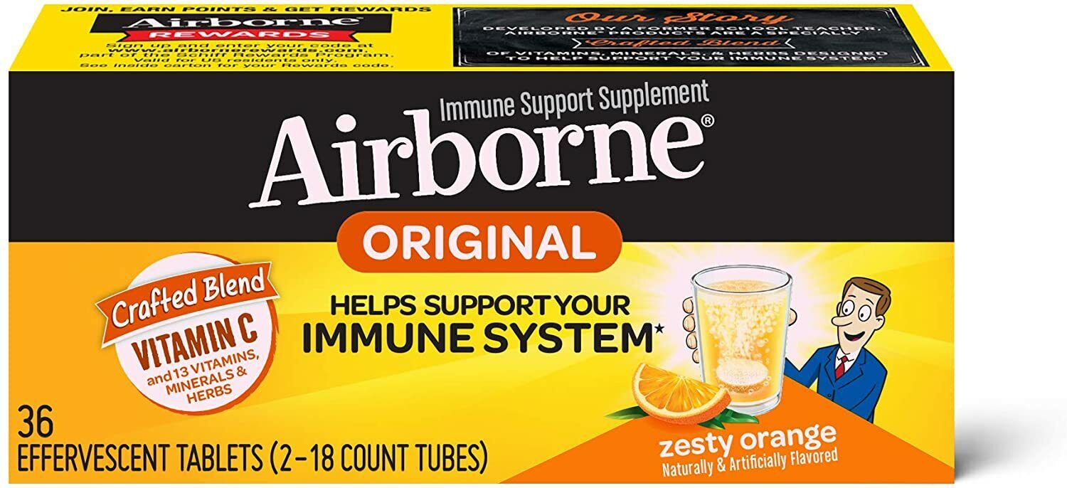 Airborne Orange Effervescent (36)Tablets Vitamin C For Immune Support .EXP 04/23