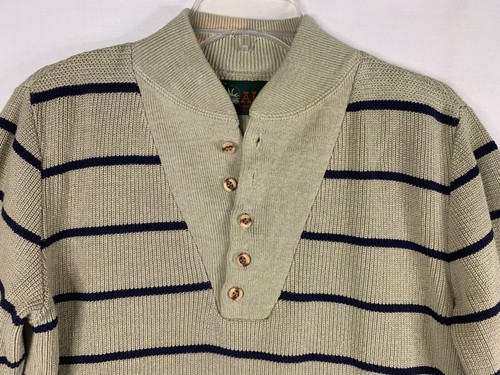 Alps Merrimac Valley Sweater Men’s Sz M Khaki Stripe 1/4 Button Grandpa Academia - Picture 2 of 10