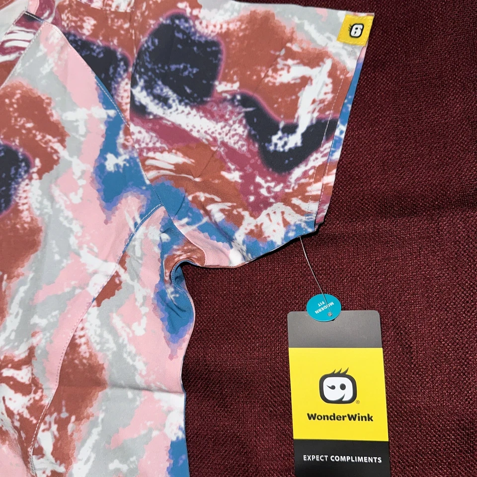 Scrubs Top WonderWink Modern fit Women Small New V Neck Tie Dye Design 4 Pockets - Image 3 of 4