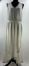 Vince Camuto Women's Embroidered Ruffle Belted Chiffon Dress White Size 12 Large