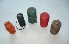 5 Colored jute spools of macrame cords, triple twisted, green, red, brown ...