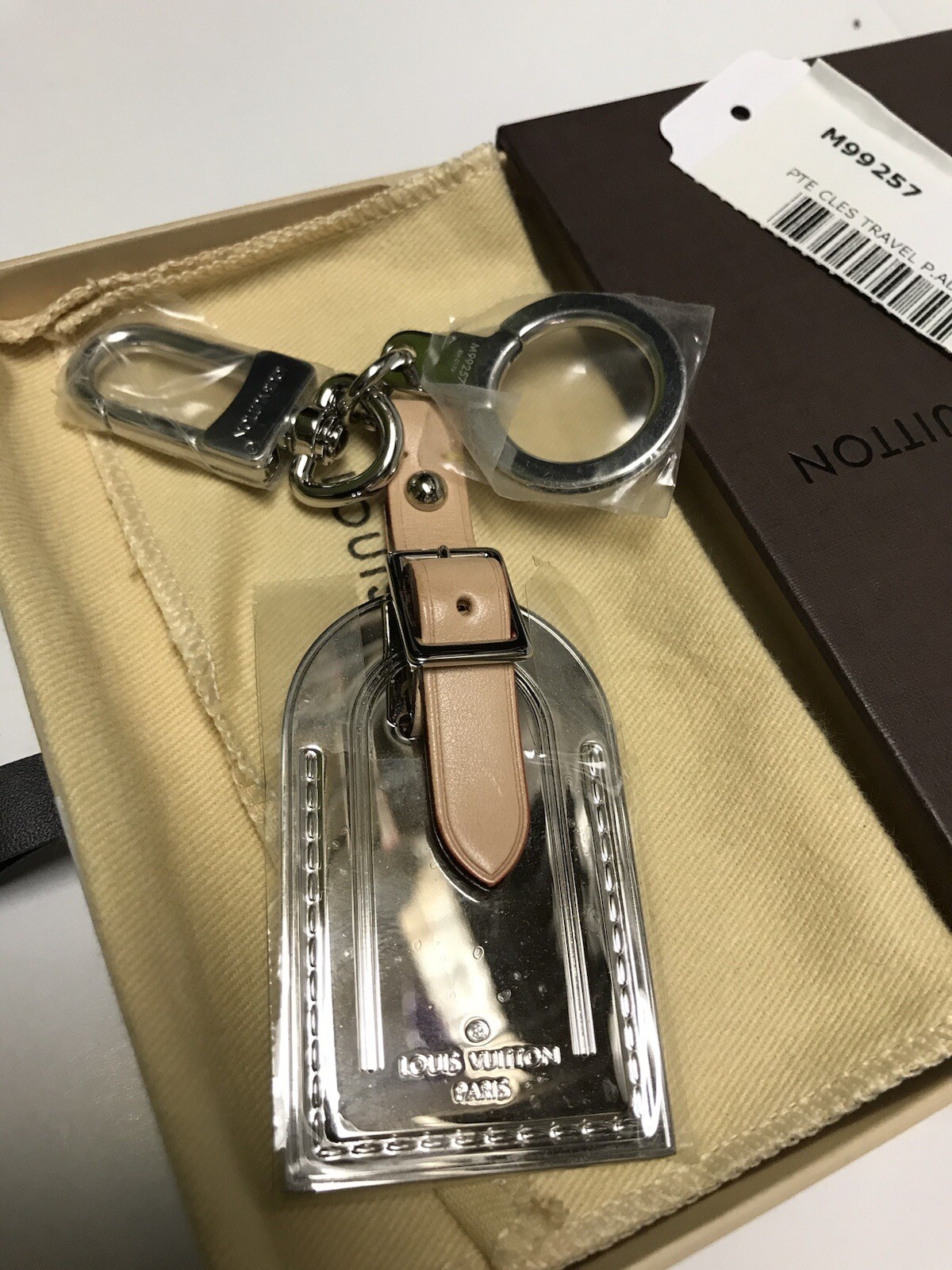 LOUIS VUITTON Metal Luggage Tag Bag Charm Baggage Keychain Very RARE