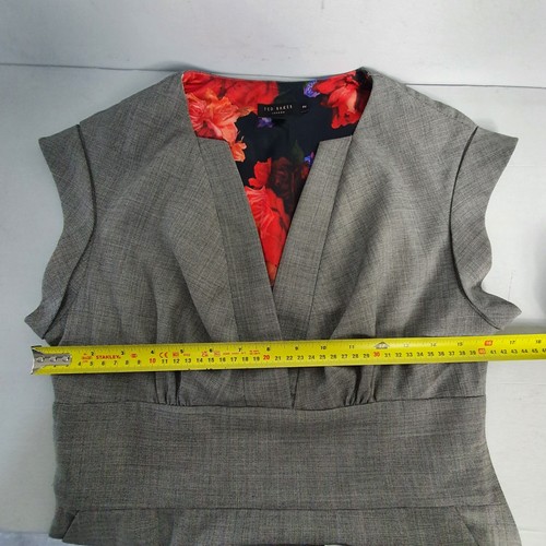 TED BAKER Wool Shift Dress Pencil Empire Line Smart Business Size 2 UK 8/10 Grey - Picture 20 of 24