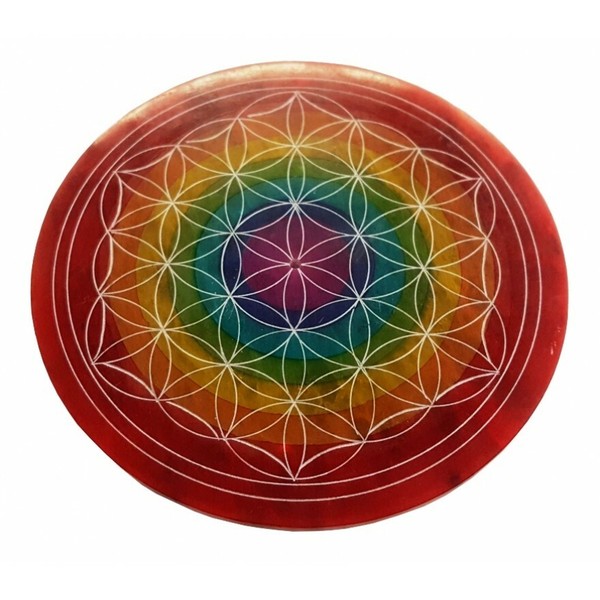 RäUcherstäBchenhalter Blume Des Lebens Rainbow Speckstein Graviert D 10 Cm-image