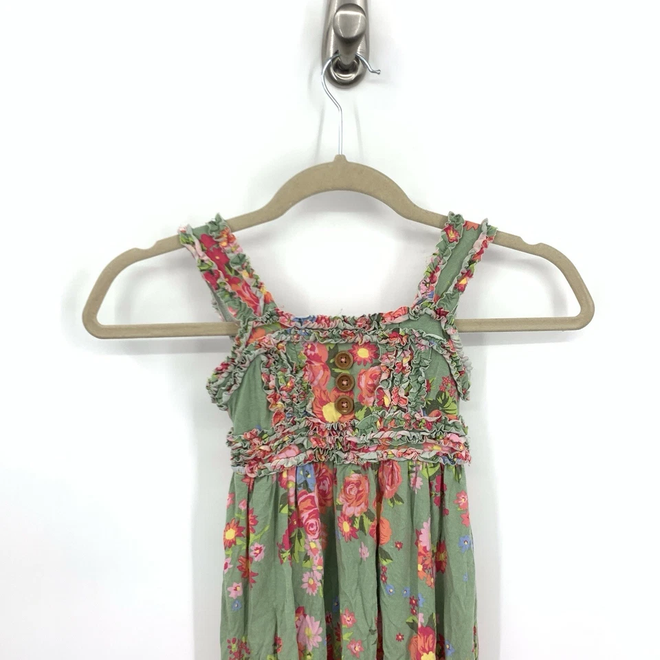 Vestido sin mangas Matilda Jane niños talla 4 niño XS rosa verde floral con volantes elástico Foto 2 de 4