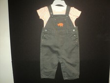 Carter's Overalls Boy's Size 6 Mos Olive Green Orange Rhino on Pocket w/ Shirt