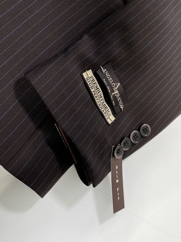 Traje Para Hombres Angelo di Franco Marrón Chocolate Rayas Talla 40R 34W NUEVO Foto 2 de 4