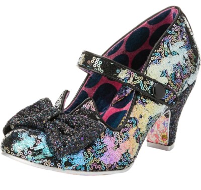 IRREGULAR CHOICE LADIES MARY JANE PICCOLO BLACK OIL SLICK SHOES - EU 44 US 11.5