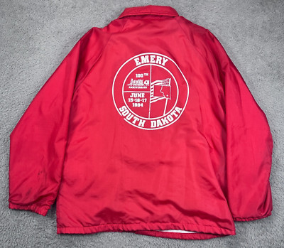 Vintage 80s South Dakota Jacket Mens L Red Birdie USA Made Nylon Insulated Emery