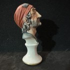 Ceramic Bust Figurine Man w/ Red Headscarf, Blue Collar on White Pedestal — photo 4