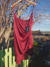 Satin Mini Dress Wrapped 14 Burgundy Red With Shoulder Straps