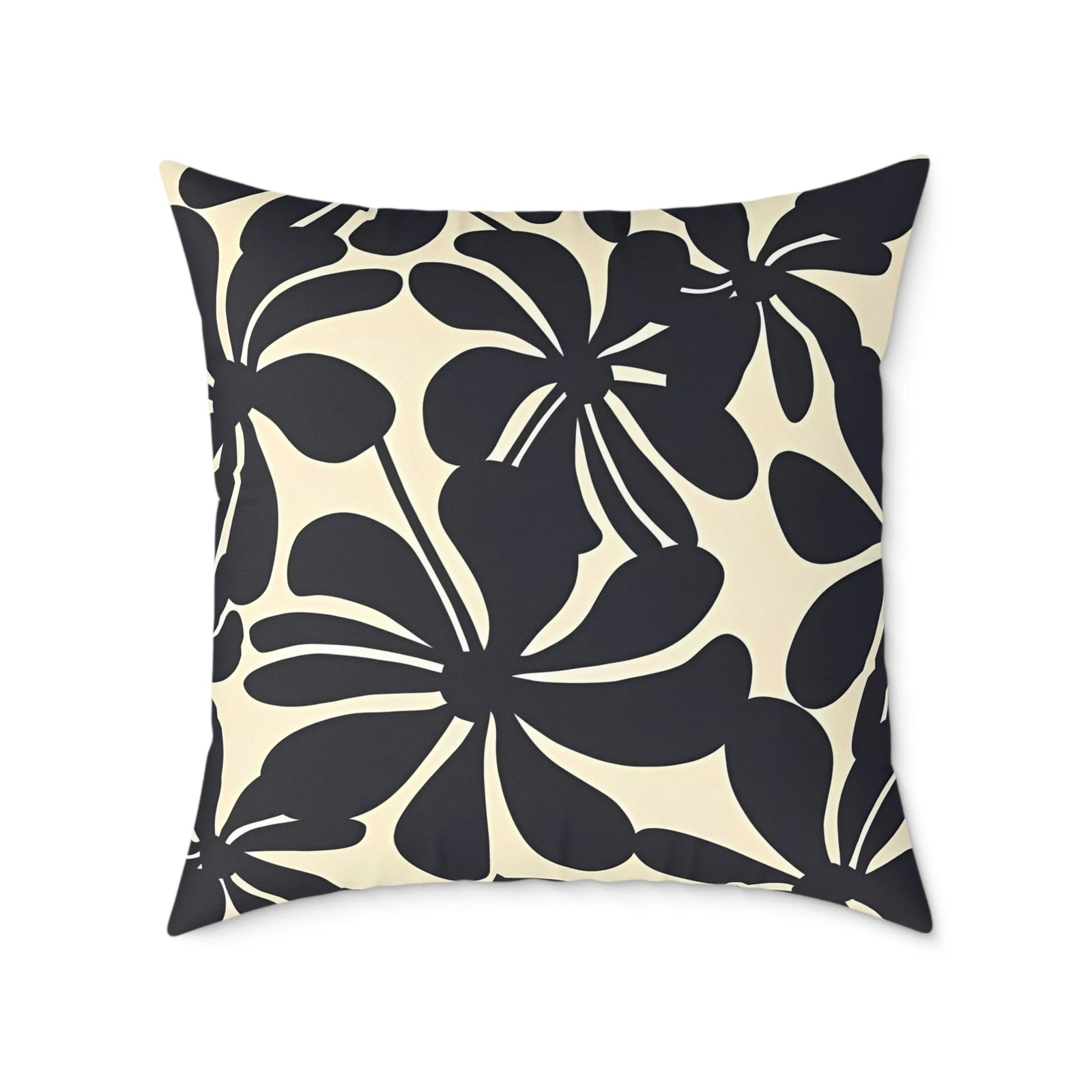 Black Off-White Floral Pattern Pillow | Tropical Hibiscus Throw Pillow