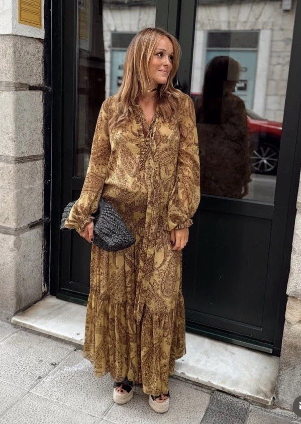 NEW ZARA 2025 WOMAN OCHRE ZW COLLECTION LONG PRINTED DRESS SIZE L 3121/142 RARE image 2