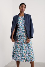 Seasalt Women's Petite Rosalind Satin Midi Dress Spring Geraniums Chalk