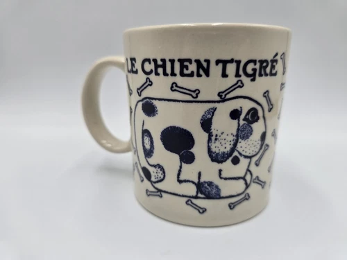 Taylor & Ng Le Chien Tigre Dog Blue Indigo Cup Mug 1978 Japan Vtg San Francisco