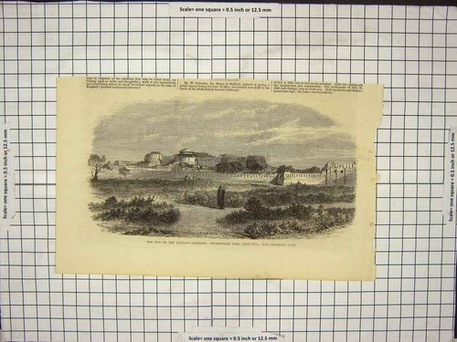 Original Old Antique Print War On Punjaub Frontier Shubkuddar Fort
