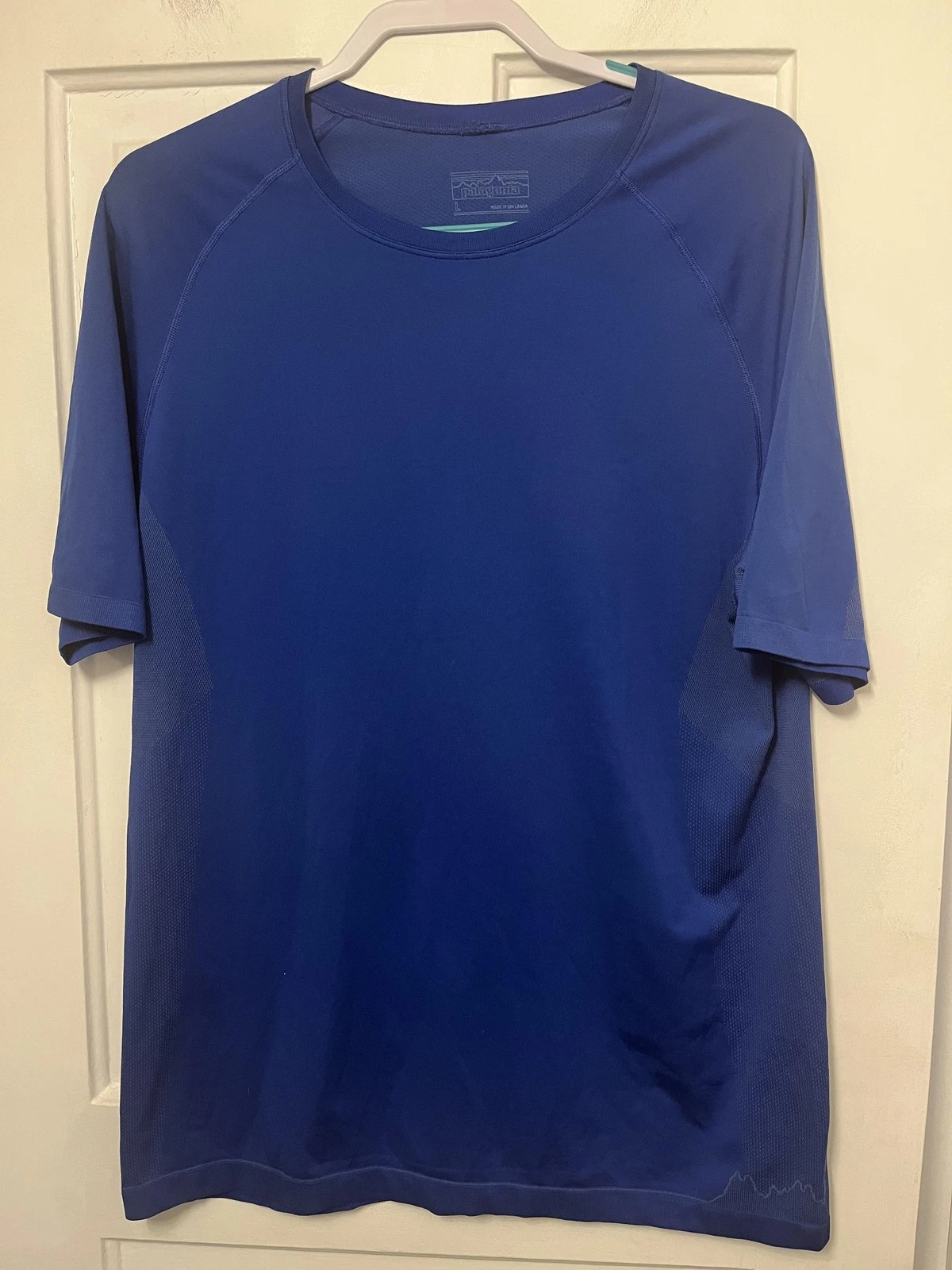 Patagonia Shirt Mens Large Blue Short Sleeve Performance Running Top Lightweight