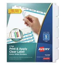 Avery 11438 Extra Wide Tab Clear Label Dividers - White/White Tabs (1-ST) New