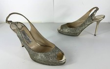Jimmy Choo Nova Champagne Glitter Peep Toe Slingback Pumps Size EU 38 US 8