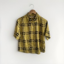 Marni x Uniqlo Shirt Womens XS Extra Small Black Mustard Check Plaid Blouse