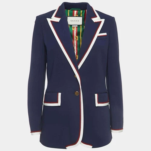 Blazer Gucci blu navy crepe dettagli bordo a contrasto bottoni davanti TAGLIA 42
