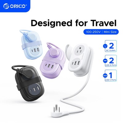 Travel Power Strip Surge Protector 2 AC Outlets 2 USB Ports Type C Port 4 FT 65W