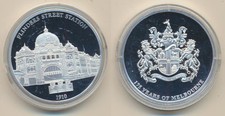 Australia: Flinders Street Station Proof 28g 40mm medal 175th Anniv of Melbourne