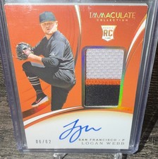 LOGAN WEBB GIANTS ROOKIE AUTO JUMBO JERSEY PATCH RPA RC 2020  IMMACULATE /62