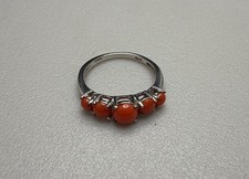 Mediterranean Coral 5 Stone Single Row Band Solid Sterling Silver Ring