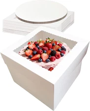 3 Sets Cake Boxes,10X10X8 Inch Tall Cake Box with Cake Boards 10",Disposable Cak