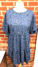 BOOHOO Size 18 Navy Blue White Dress Floral Summer Excellent L8