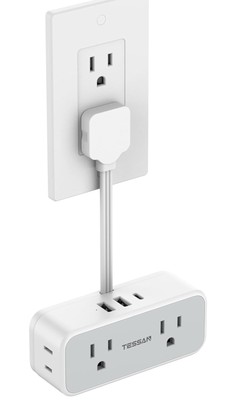 Multi Plug Wall Short Extension Cord 6 inch, Flat Splitter with 4 AC 3 USB