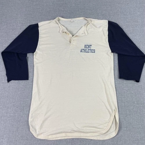 Vintage Champion Shirt Mens XL Kent Athletics Henley 3/4 Baseball Sleeve 70s