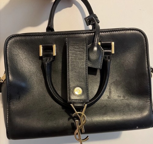 Saint Laurent Black Leather Bag Used Handbag Women's YSL logo