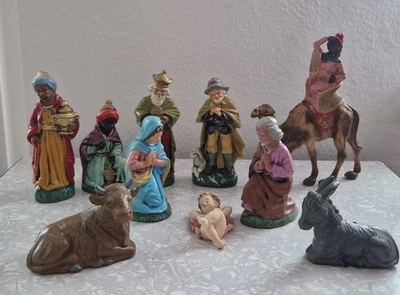 Krippenfiguren Set 10-teilig für Weihnachtskrippe Kunststoff Vintage farbig - Bild 1 von 4