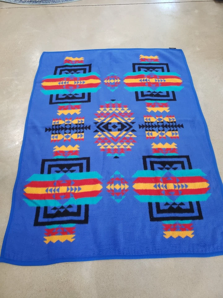 IBENA Blue Multi Color Aztec Southwest Throw Reversible Blanket 75 x 60 Turkey - Image 4 of 4