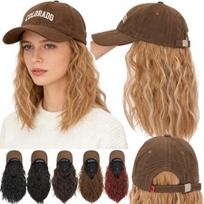USA Cap with Hair Attached For Women Wig Hat with Hair Short Bob Style Synthetic