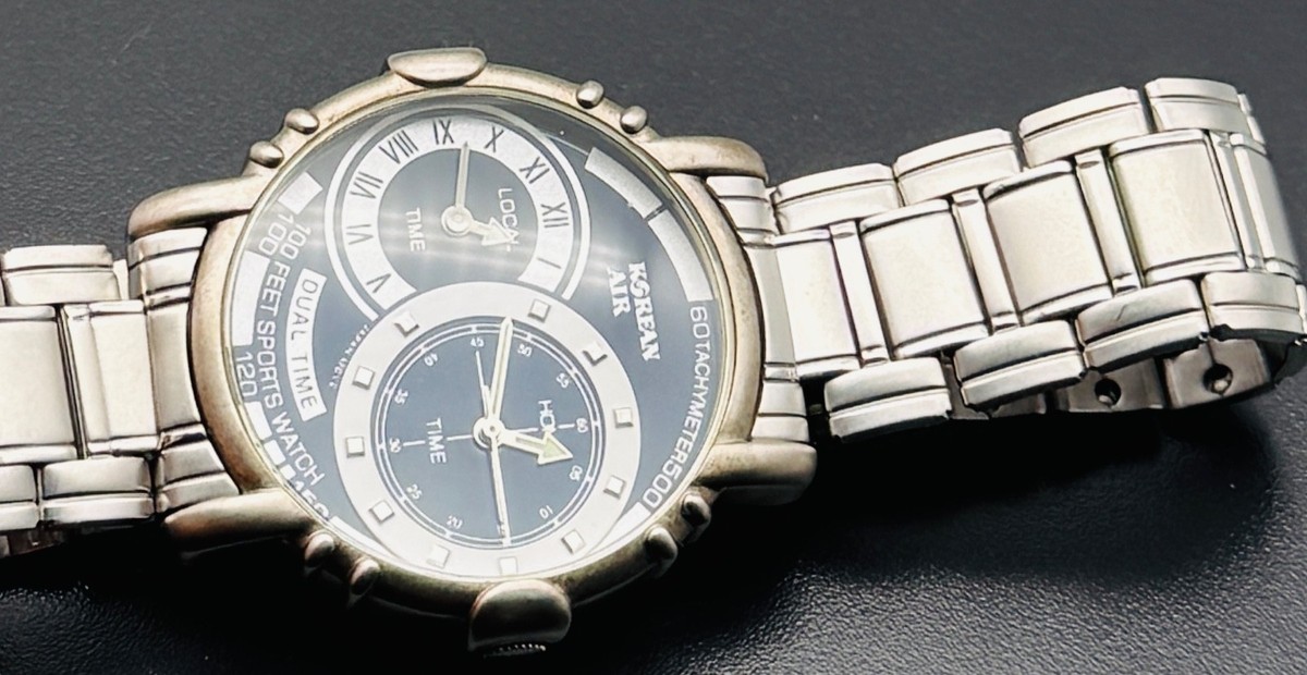 Korean Air Golden Tower Dual Time Quartz Sport Watch Tachymeter