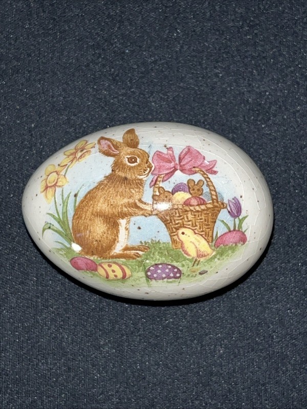 Vintage Ceramic Egg with Bunny & Easter Eggs