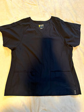 WonderWink NEO Women's Medical Scrub Top Black Solid V-Neck Short Sleeve L