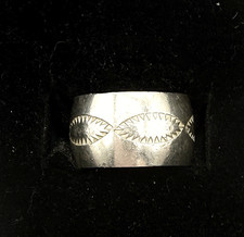 Navajo Hand Stamped Band 925 Silver Native American Size 5.5 C.80's